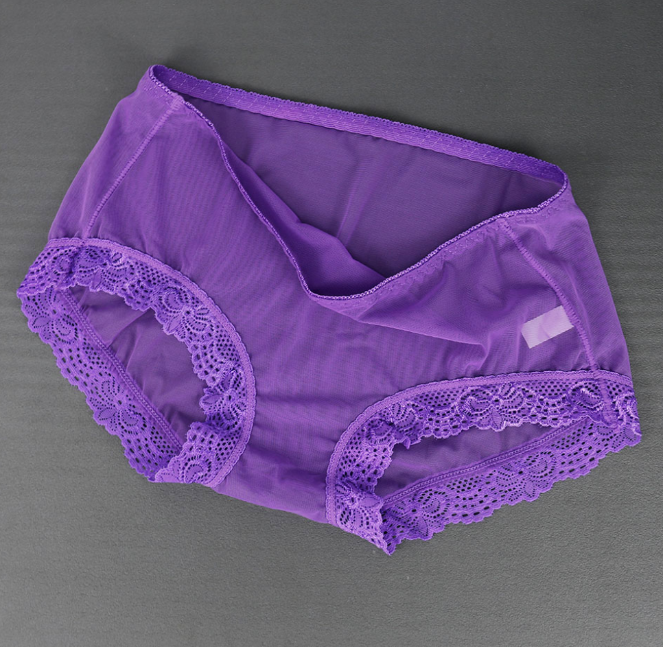 Culotte violette entièrement transparente en mesh finition dentelle mid