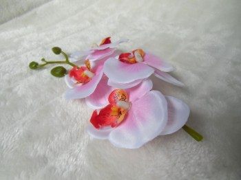 Pince clip à cheveux branche d'orchidées blanches et roses