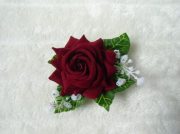 Pince clip à cheveux broche composition florale rose rouge