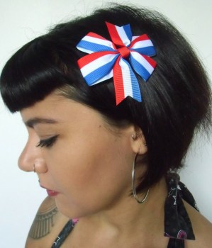 Pince clip à cheveux noeud tissu drapeau français
