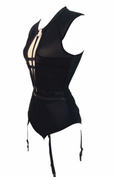 Body porte-jarretelles noir bi-matière harnais sexy