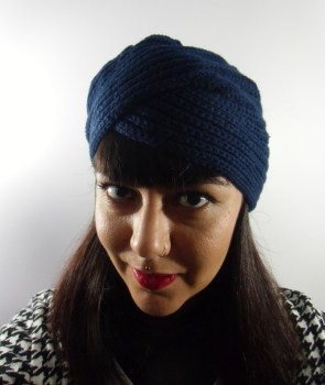 Bonnet turban simple en maille laine bleu marine