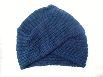 Bonnet turban simple en maille laine bleu marine