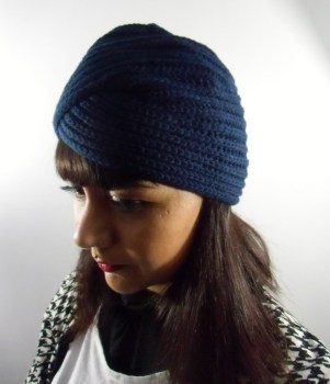 Bonnet turban simple en maille laine bleu marine