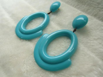 Boucles d'oreilles ovales rétro vintage résine turquoise