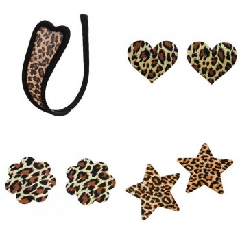 C-string burlesque léopard et 3 paires de cache-tétons