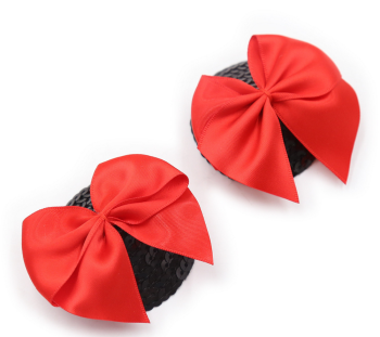 Cache-tétons nippies sequin noir ruban noeud rouge