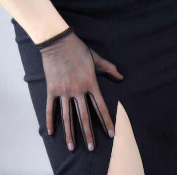 Gants noirs courts 23m transparents en fine résille