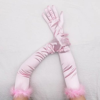 gants-satines-blancs-plumes-marabouts-fourrure-rose-bras