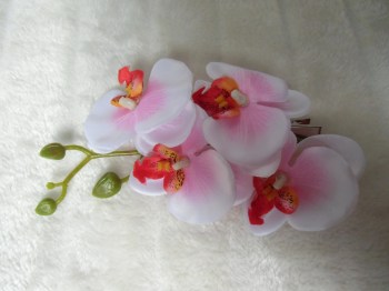 Pince clip à cheveux branche d'orchidées blanches et roses