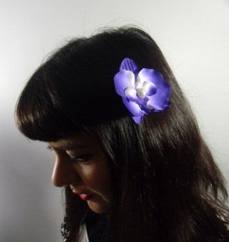 Pince clip à cheveux fleur d'orchidée violet perle