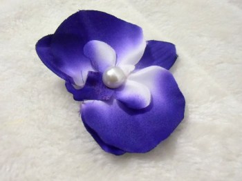 Pince clip à cheveux fleur d'orchidée violet perle