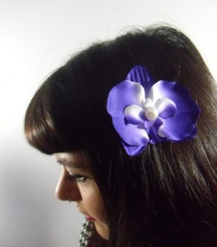 Pince clip à cheveux fleur d'orchidée violet perle