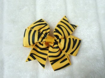 Pince clip à cheveux noeud tissu tigré jaune et noir