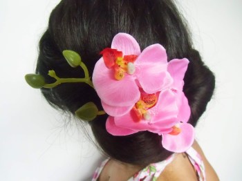 Pince clip à cheveux branche d'orchidées "Pink orchid"