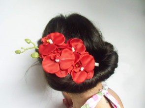 Pince clip à cheveux branche d'orchidées "Red orchid"