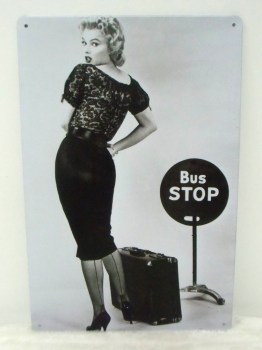 Plaque murale en métal rétro Marilyn Monroe bus stop